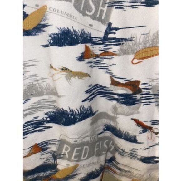 Columbia Men's L Fishing Polo Shirt Red Fish Shrimp 100% Cotton Short Sleeve - Picture 8 of 8